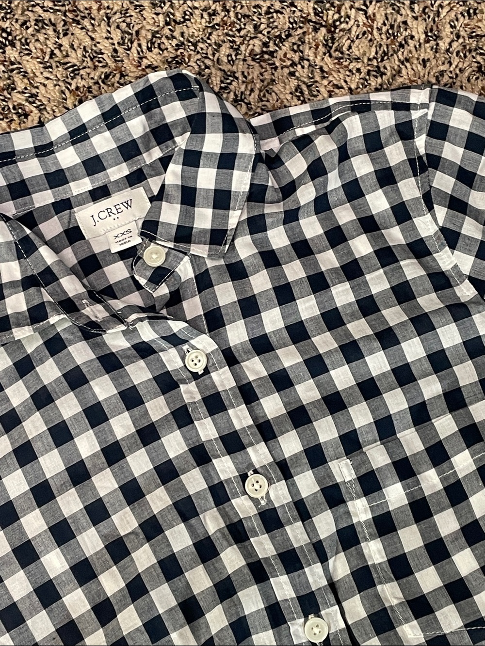 J. Crew Navy and White Gingham Button-Down Pocket Shirt Woman’s XXS | NWOT - Picture 3 of 7